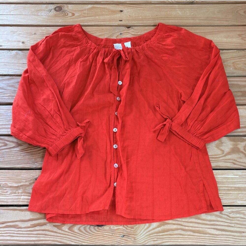 Cleobella Women’s Button up 3/4 Sleeve Blouse Size S Red P9